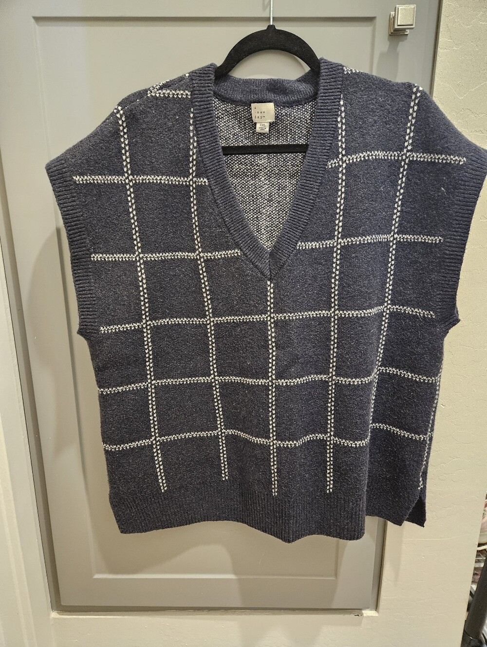 a new day Navy V-Neck Windowpane Sweater Vest